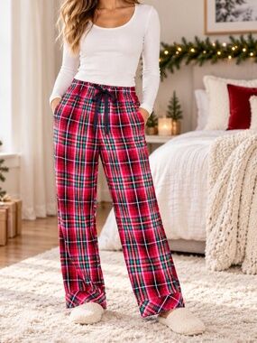 Victoria's Secret Red Green Tartan Plaid Flannel Pajama Pants S